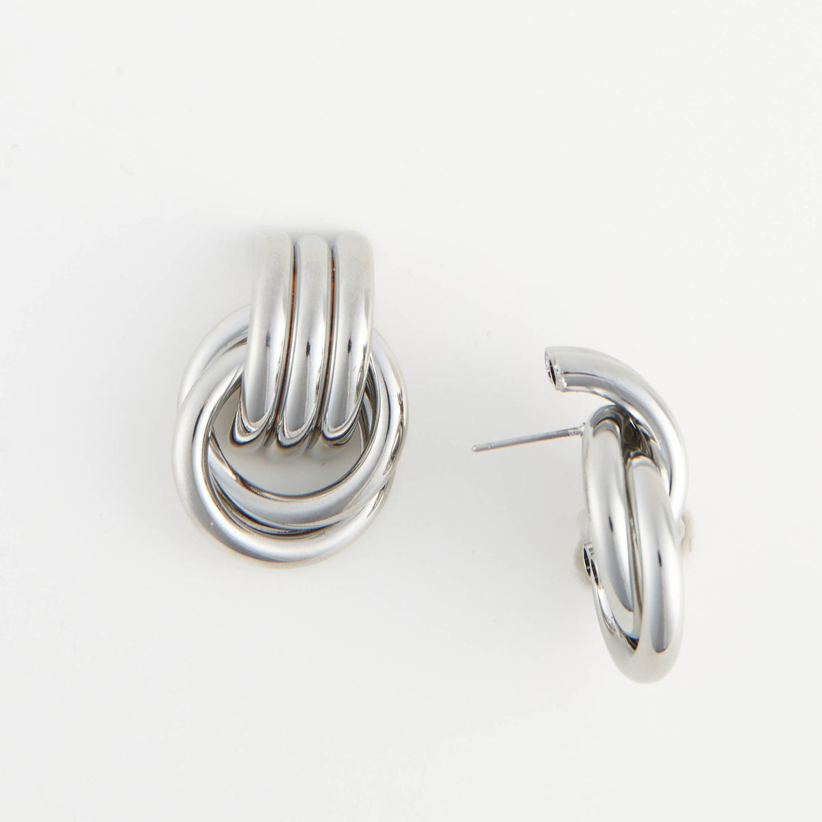 Howard's Stud Earrings Solara Interlocking Triple Knot featuring silver-tone intertwined knot design on a clean background