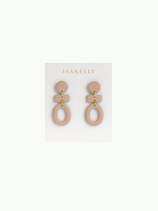 Organic Three Tier Clay Earring by Jax Kelley featuring almond and rose-colored layered clay design.