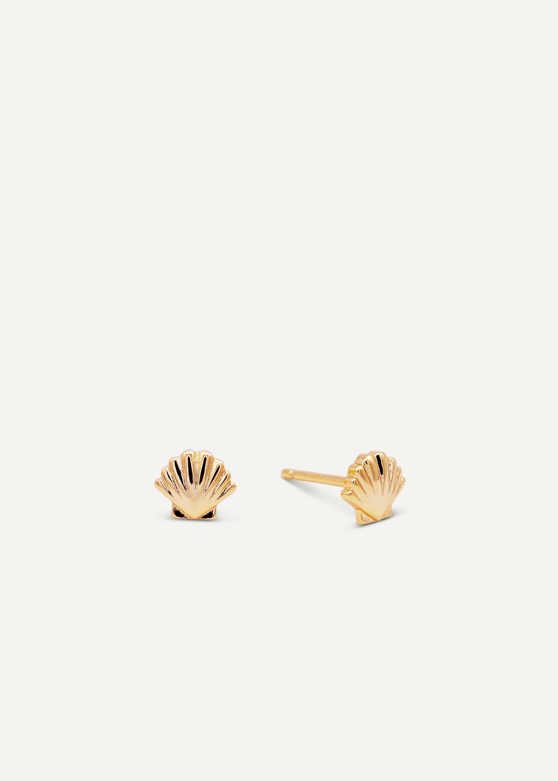 Gold seashell earrings by Jax Kelley featuring intricate seashell design and polished gold finish, perfect for beach-inspired style.