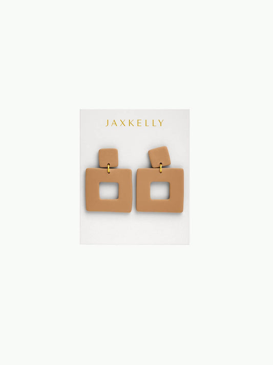 Square clay earring in desert color by Jax Kelley, featuring a minimalist geometric design and a matte finish.