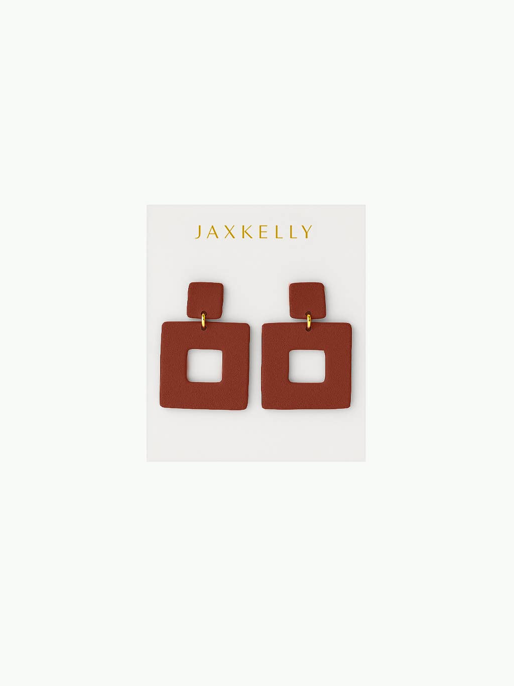 Square terracotta clay earrings by Jax Kelley featuring a natural, earthy design with a smooth finish.