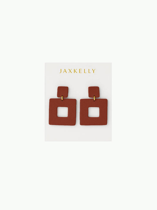 Square terracotta clay earrings by Jax Kelley featuring a natural, earthy design with a smooth finish.