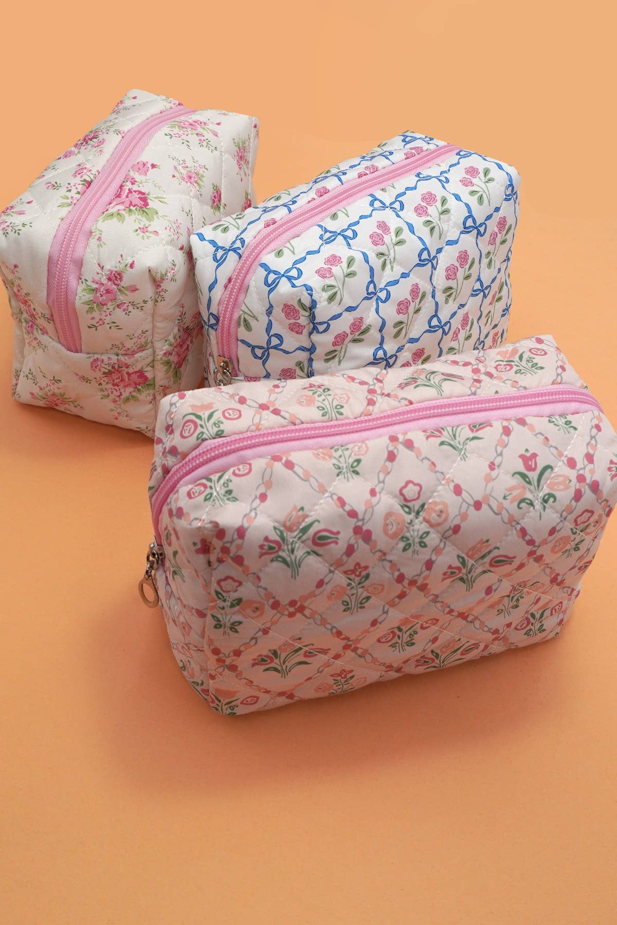 JOSSLYN floral toile pattern makeup cosmetic pouch bag with zipper closure, featuring vibrant floral design and compact size.