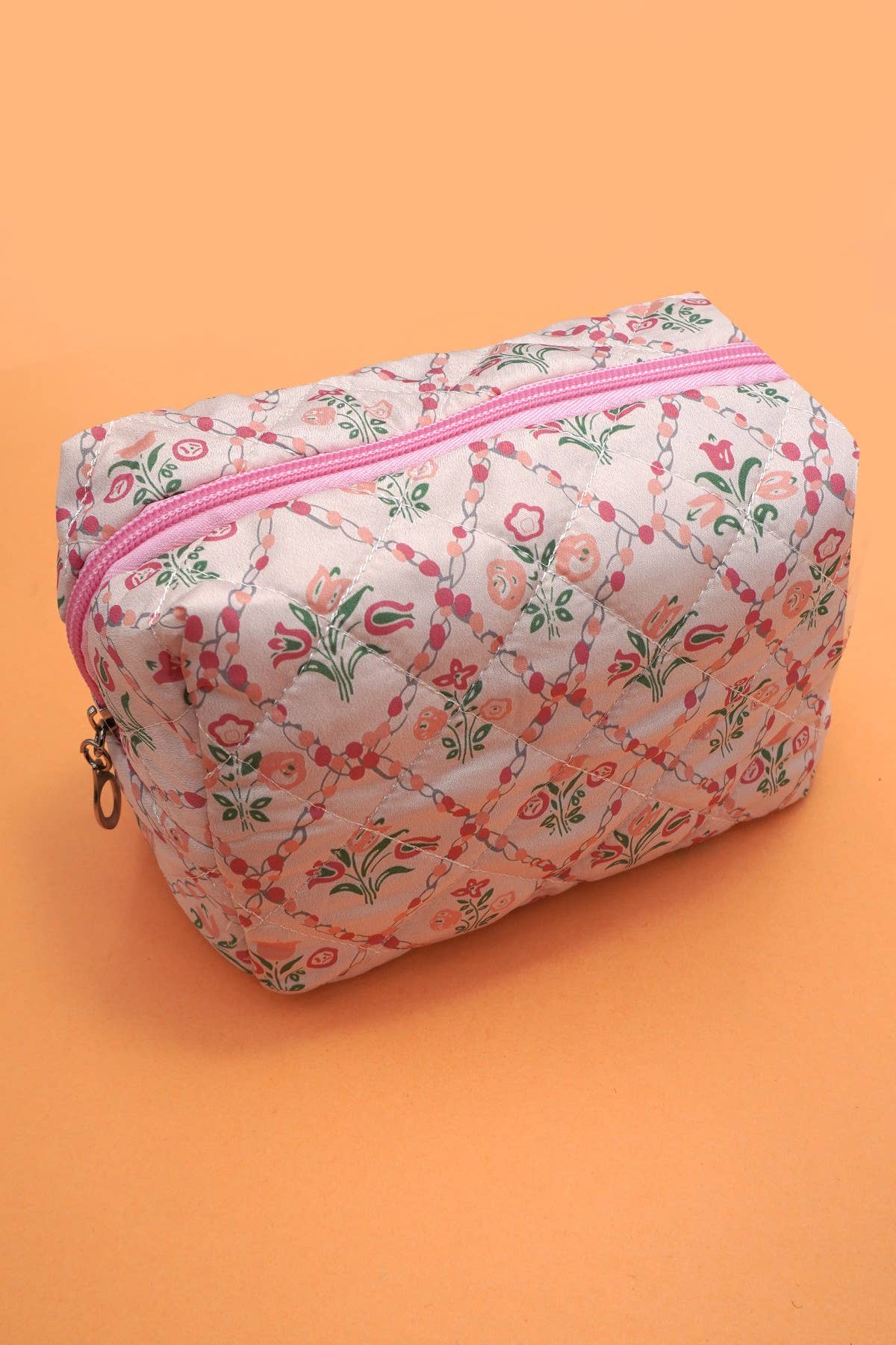 JOSSLYN floral toile pattern makeup cosmetic pouch bag with zipper closure, featuring colorful floral design on fabric.