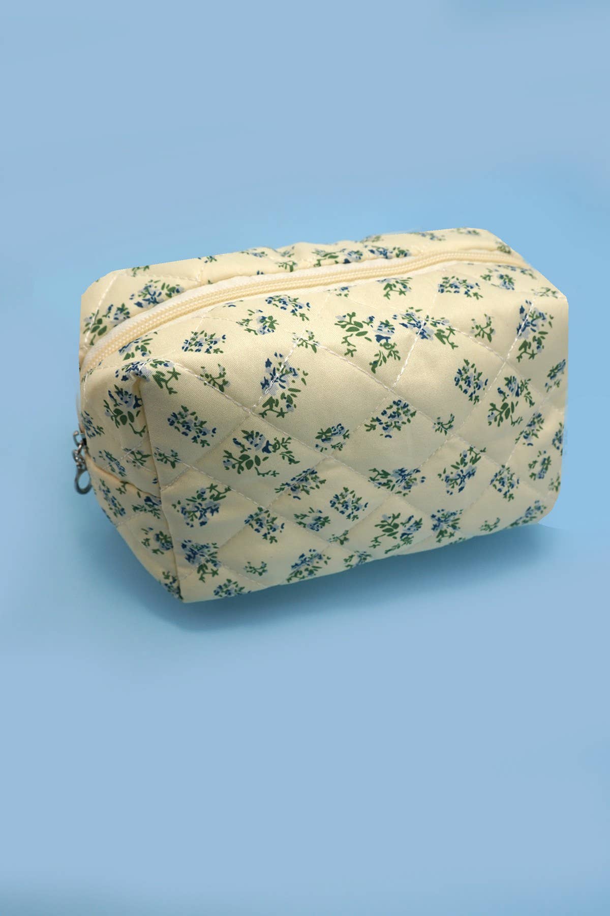 JOSSLYN floral toile pattern makeup cosmetic pouch bag with zipper closure, featuring colorful floral designs on fabric.