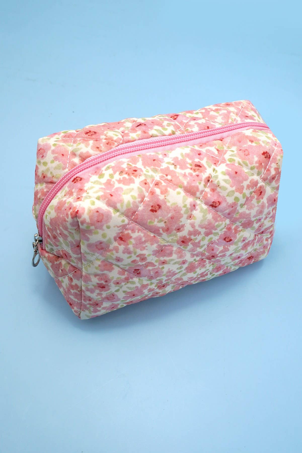 JOSSLYN floral toile pattern makeup pouch bag with zipper, featuring vibrant colorful floral designs on fabric.