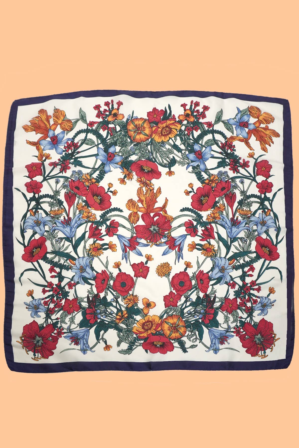 Large floral print bandana scarf by JOSSLYN with vibrant, colorful floral patterns on soft fabric, shown flat on a white background.
