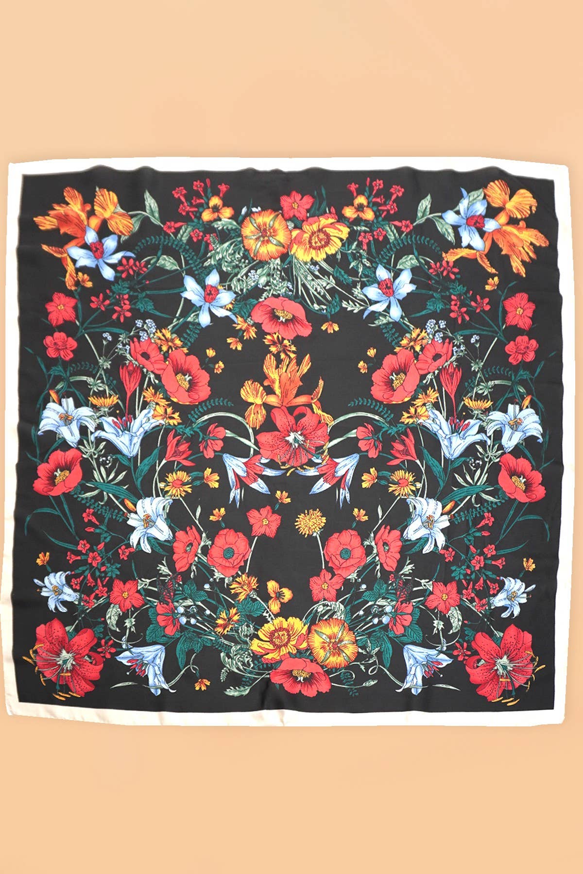 Large floral print bandana scarf by JOSSLYN with vibrant floral patterns on soft fabric, perfect for fashion accessories.