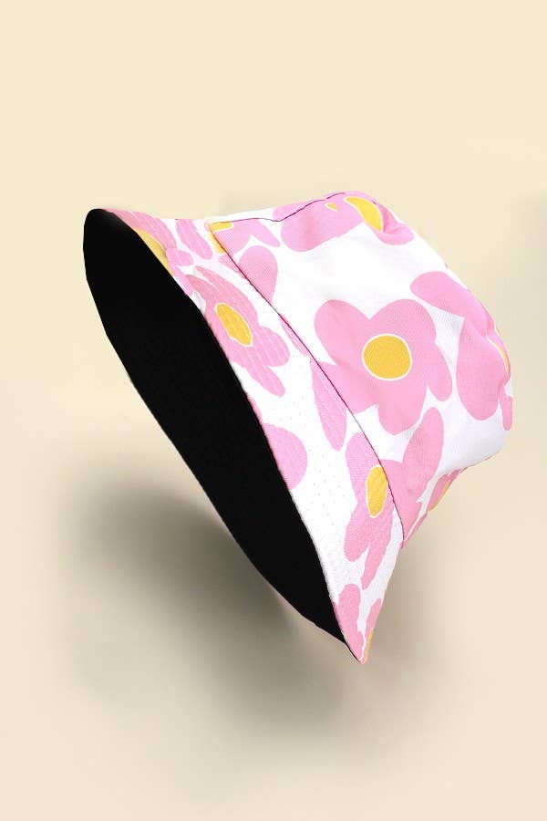 JOSSLYN floral bucket hat with colorful flower pattern, wide brim, and casual style for sun protection and fashion.