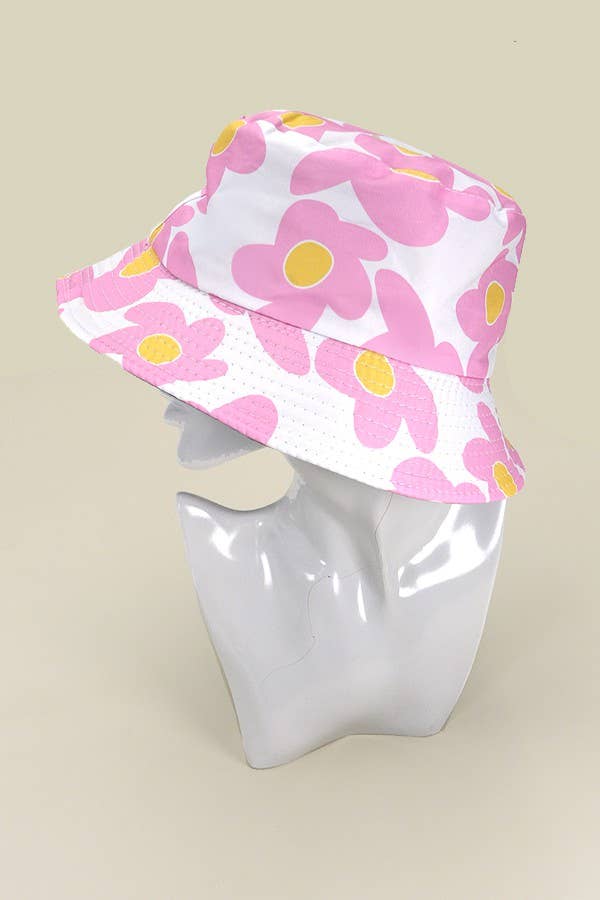 JOSSLYN floral bucket hat with colorful flower pattern, wide brim, and casual style for sun protection and fashion.