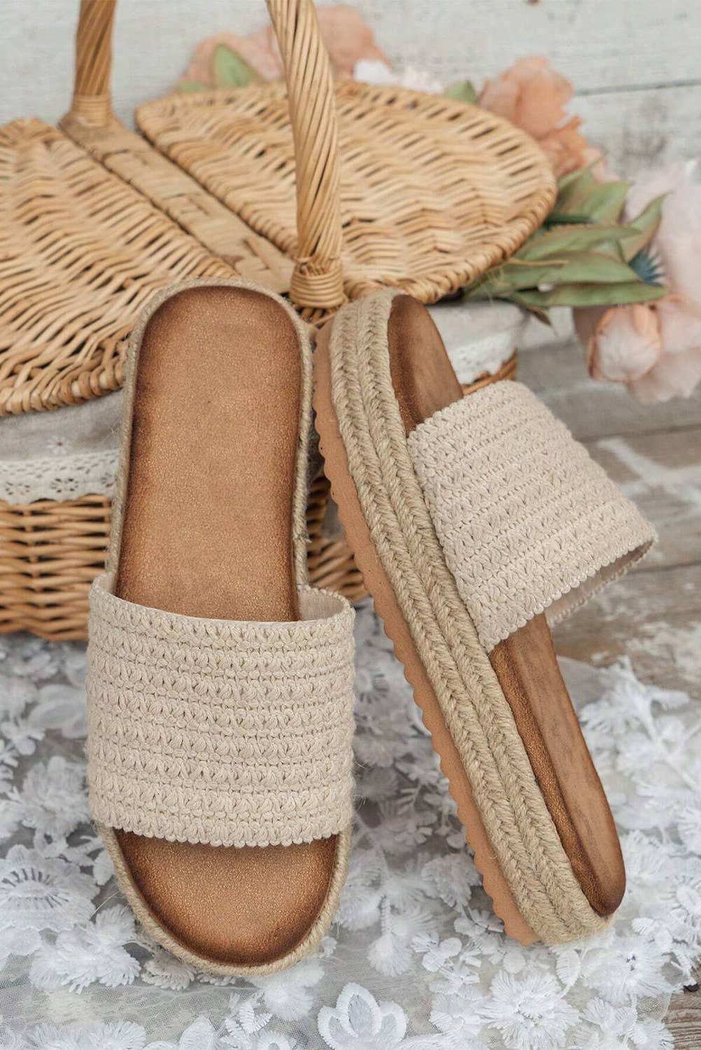Little Daisy Closet boho woven wedge slippers with non-slip soles, featuring a stylish woven design and comfortable slip-on style.