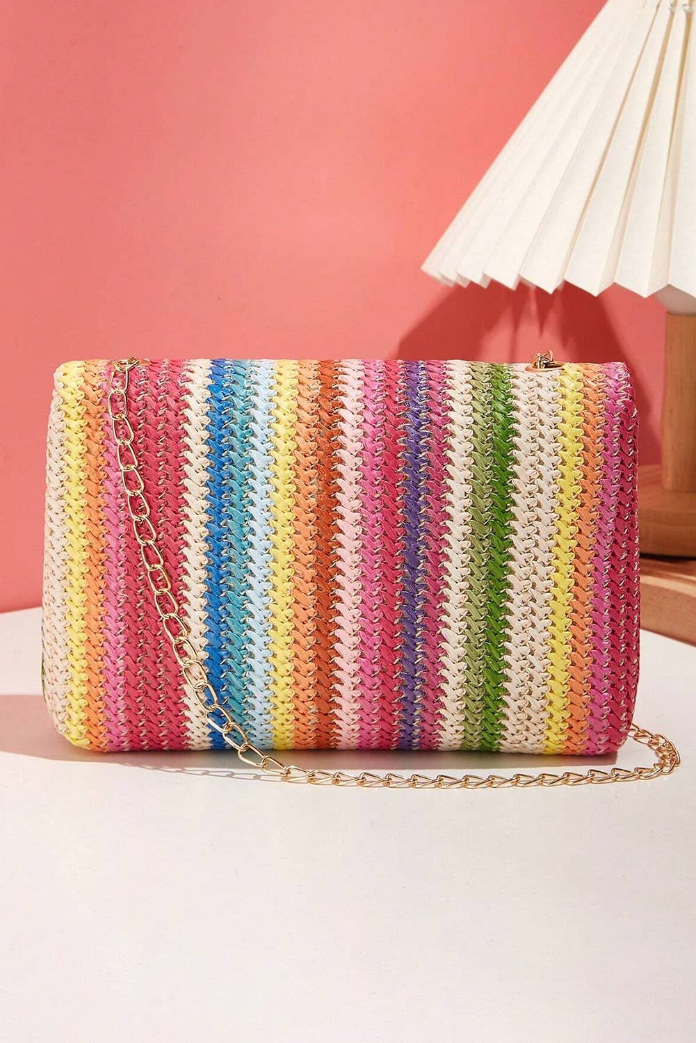 Bohemian woven gold chain shoulder bag with textured design, featuring a spacious interior and stylish strap from Little Daisy Closet.