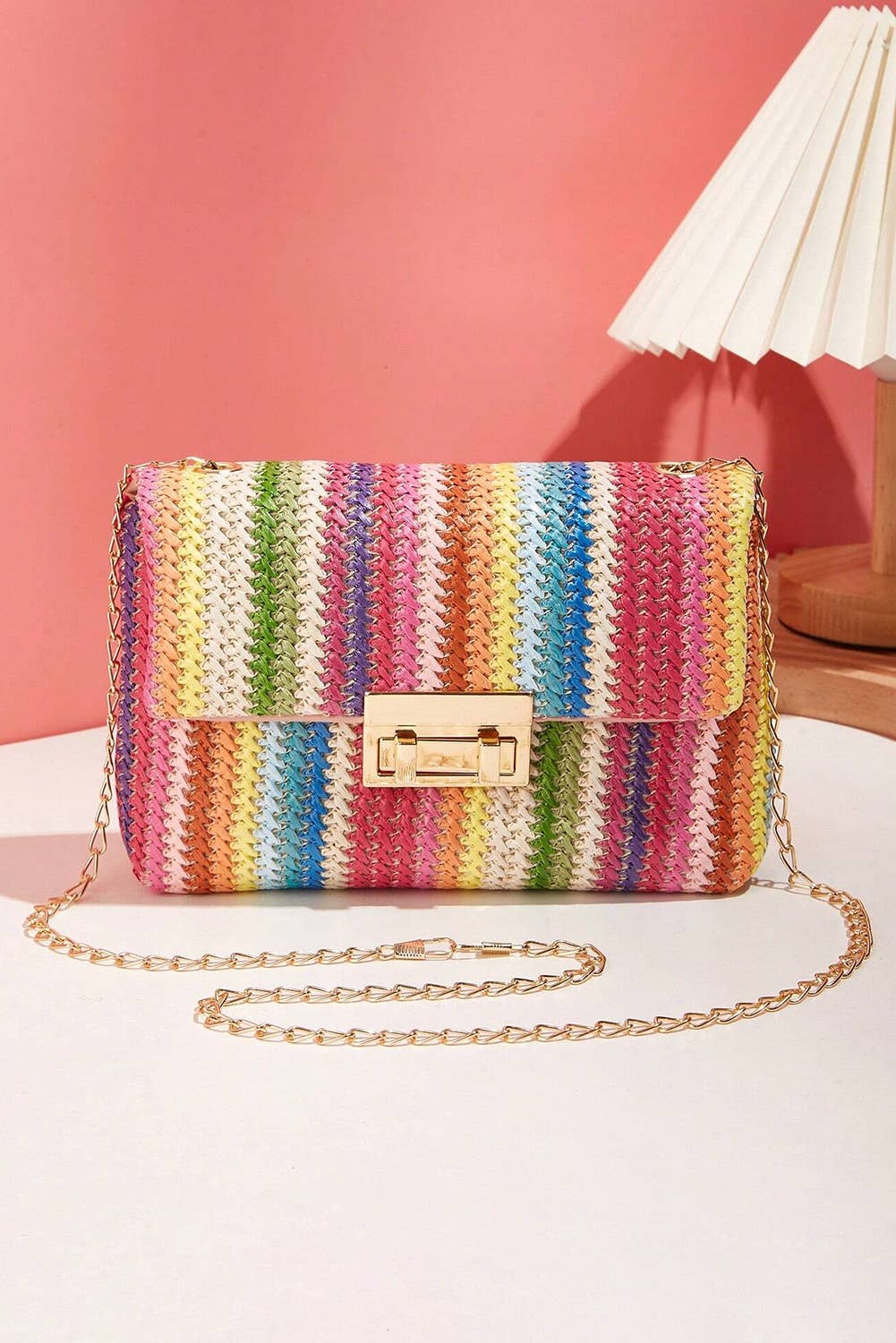 Bohemian woven gold chain shoulder bag by Little Daisy Closet with intricate woven design and stylish chain strap.