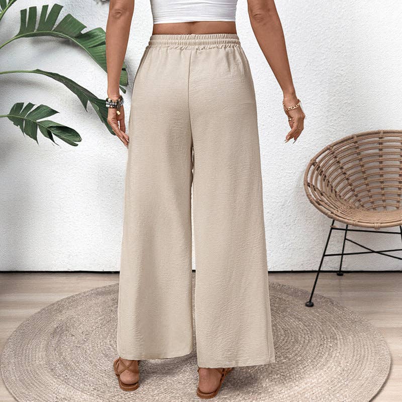 Lovesoft apricot straight leg pants with elastic waist and wide leg design, casual and comfortable for everyday wear