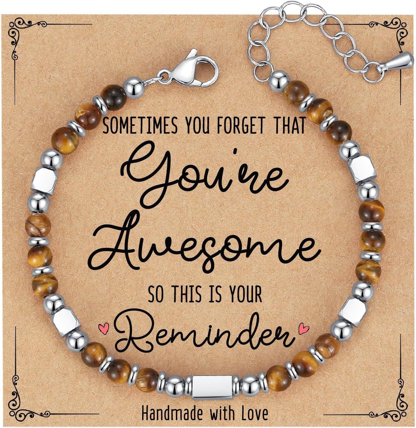 Mio Queena 4mm stone and stainless steel bead bracelet with blessing card showcasing elegant jewelry design.