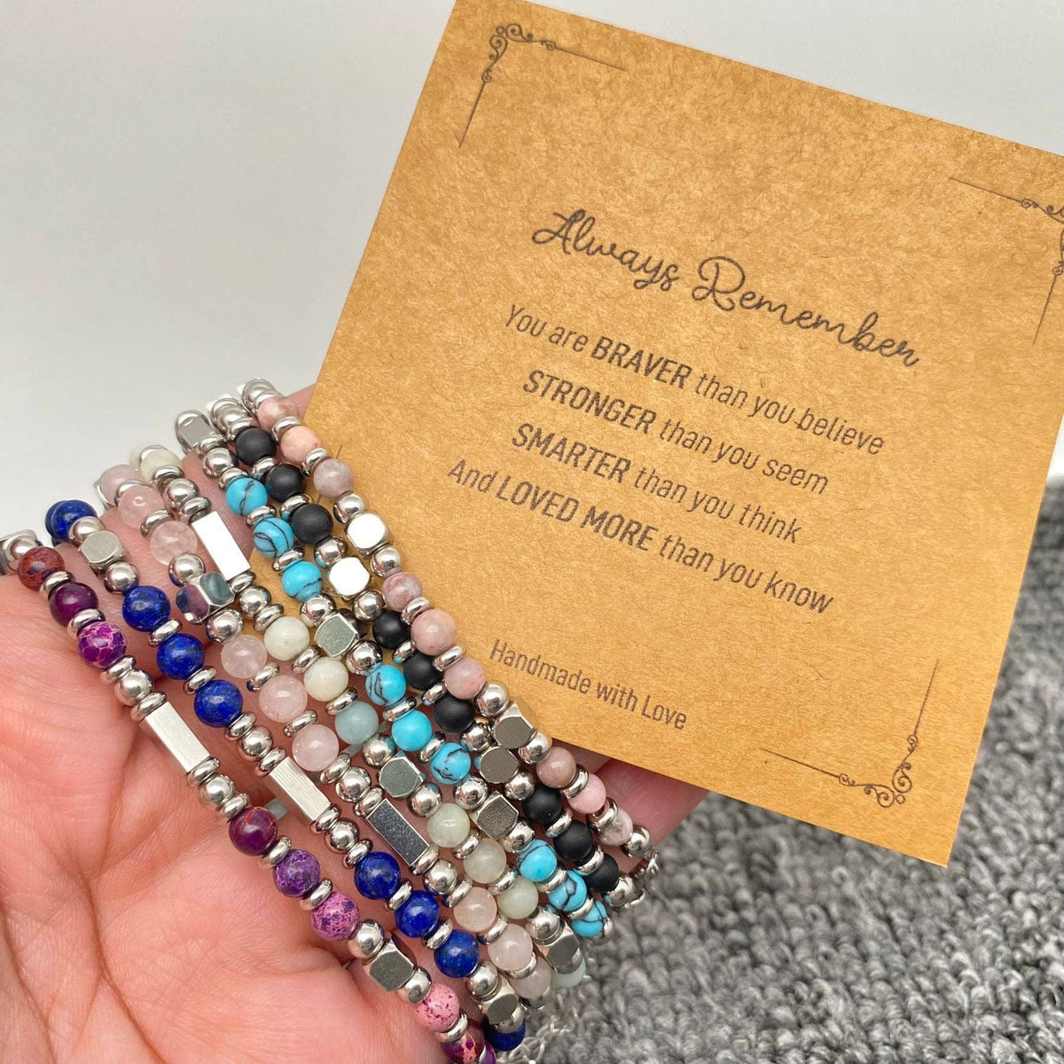 Mio Queena 4mm amethyst and stainless steel bead bracelet with blessing card, featuring purple stones and silver accents.