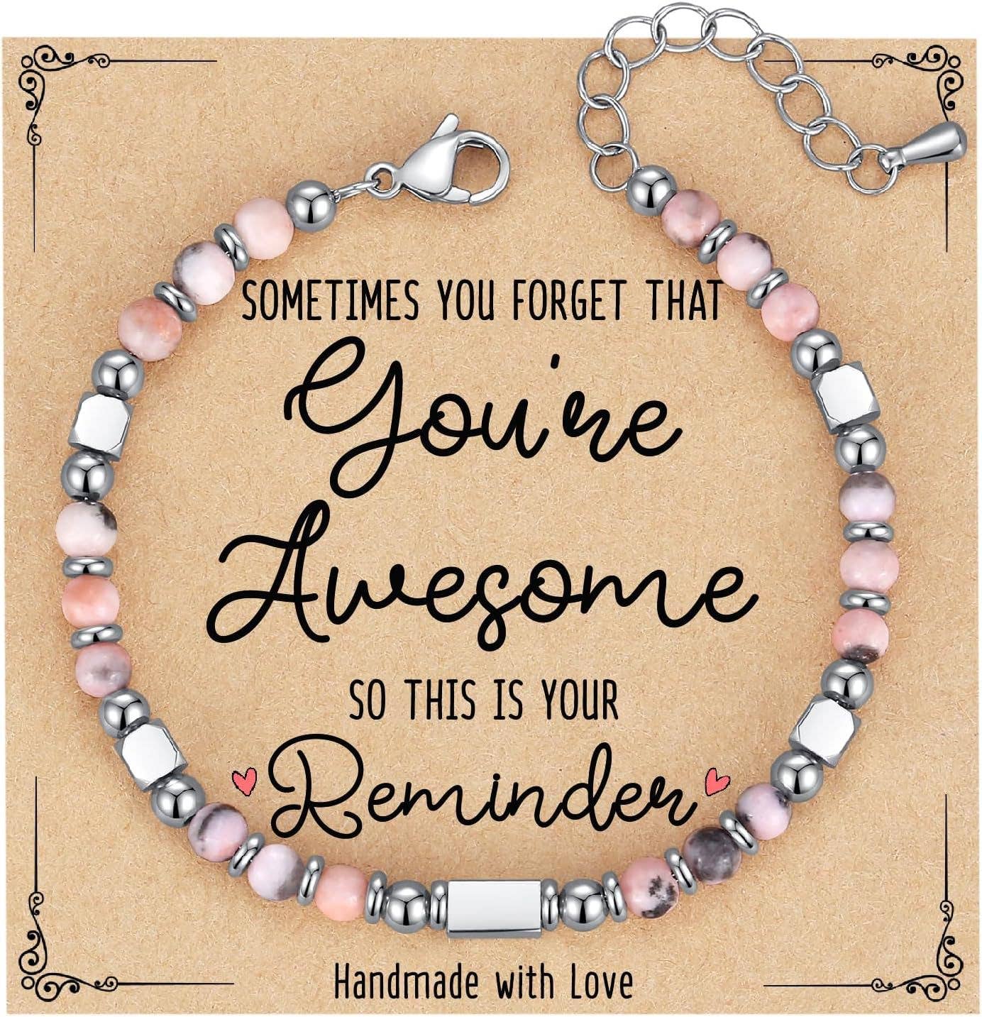 Mio Queena 4mm stone and stainless steel bead bracelet with amethyst beads, presented with a blessing card.