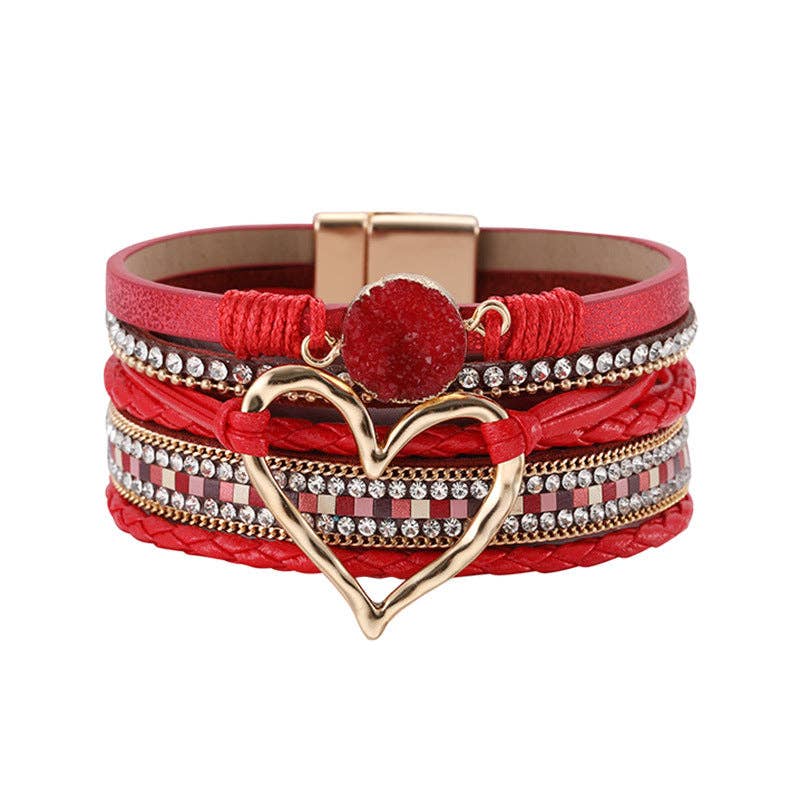 Silver multi-layer heart charm bangle bracelet by Mio Queena, featuring layered heart pendants on a sleek silver band.