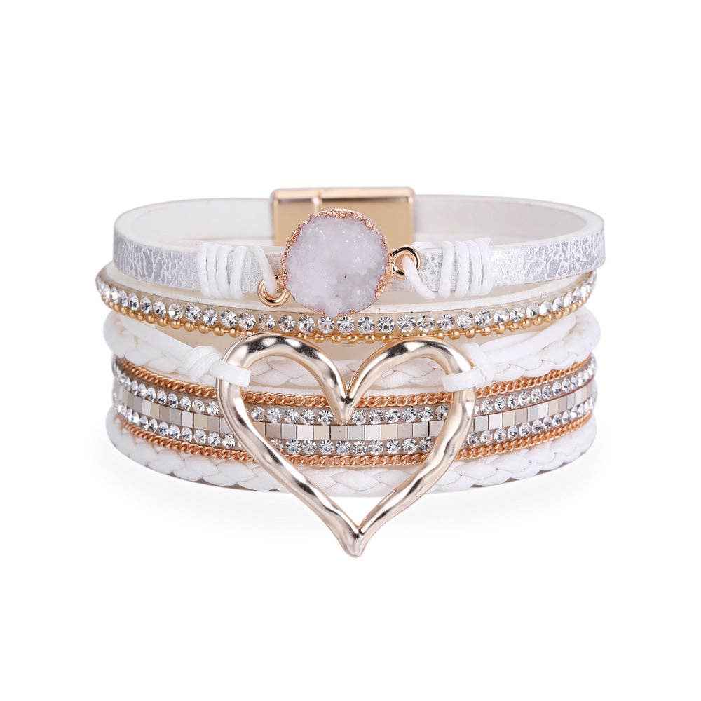 Silver Mio Queena multi-layer heart charm bangle bracelet with layered design and delicate heart charms.