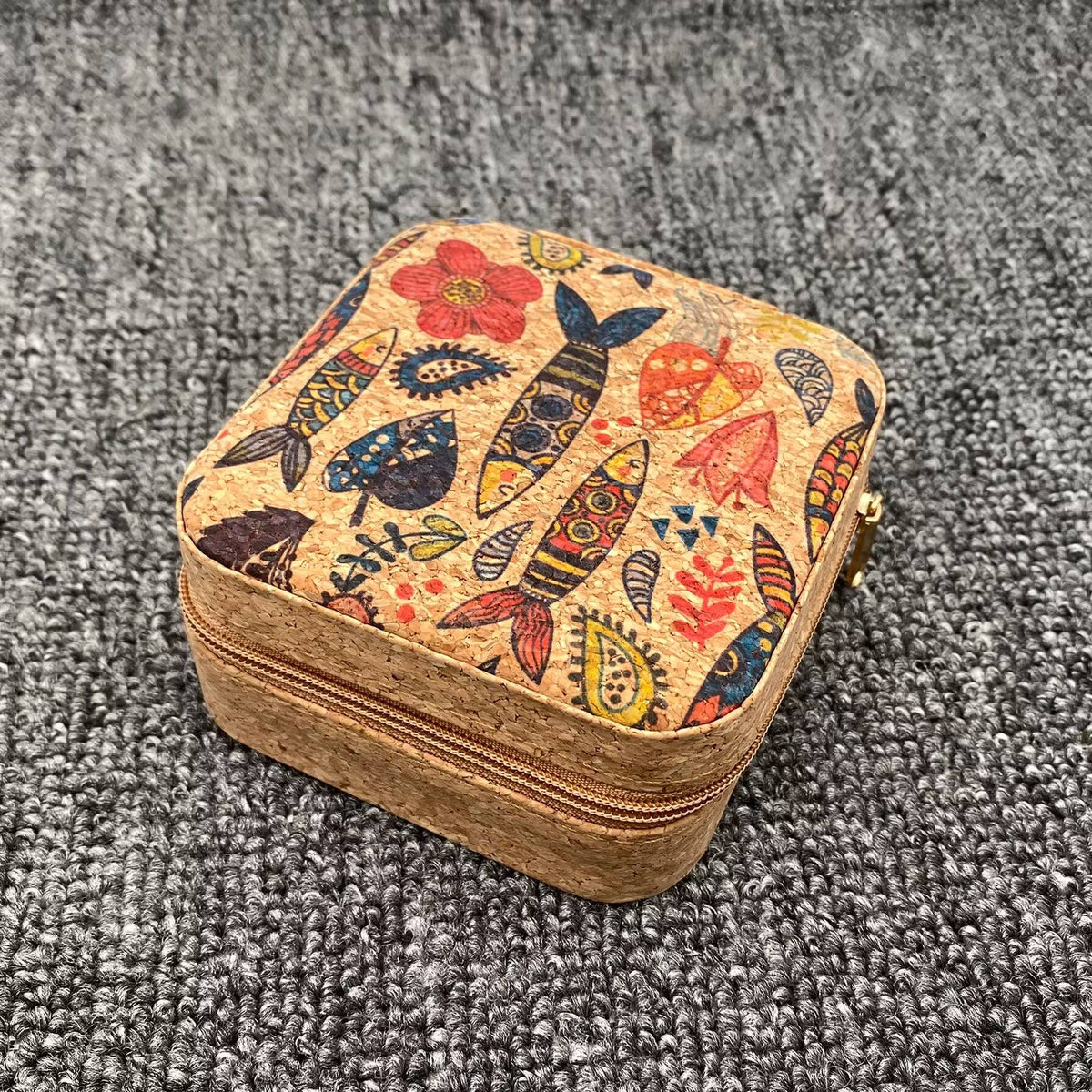 Vintage crushed wood grain PU leather jewelry storage box by Mio Queena, showcasing a stylish and compact design with interior compartments.