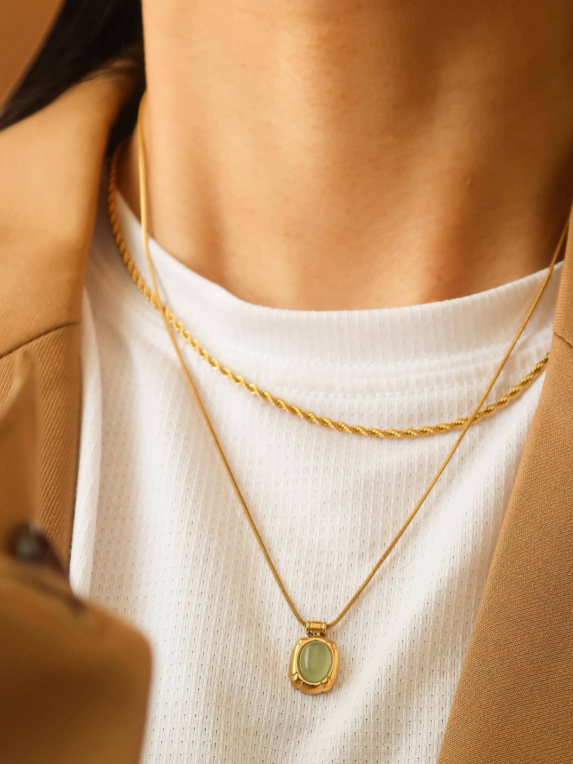 18K gold non-tarnish natural stone necklace by Dax featuring a stylish pendant on a delicate chain.