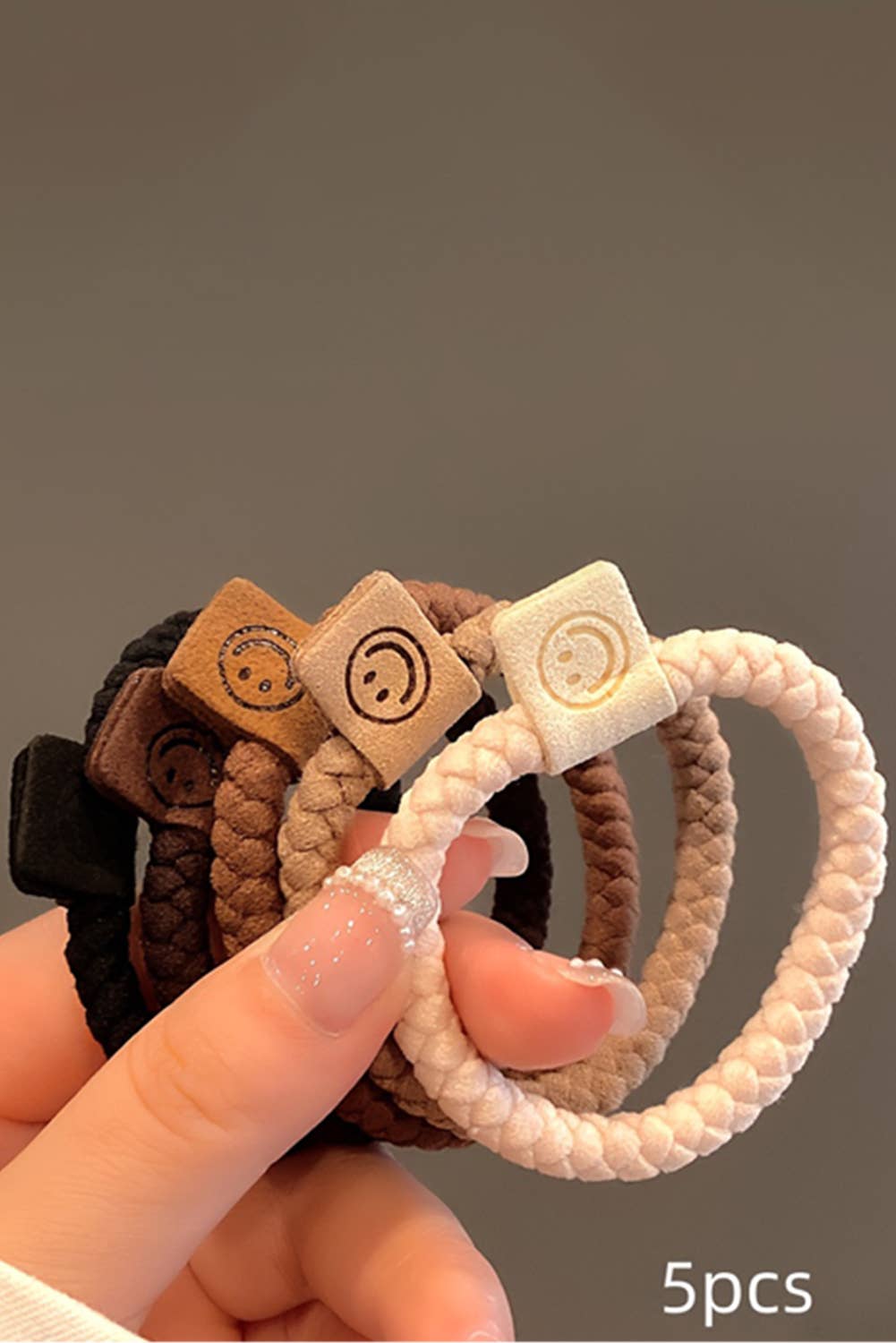 Set of five My Store LDC smile face braided hair ties featuring colorful, playful designs for kids' hair accessories.