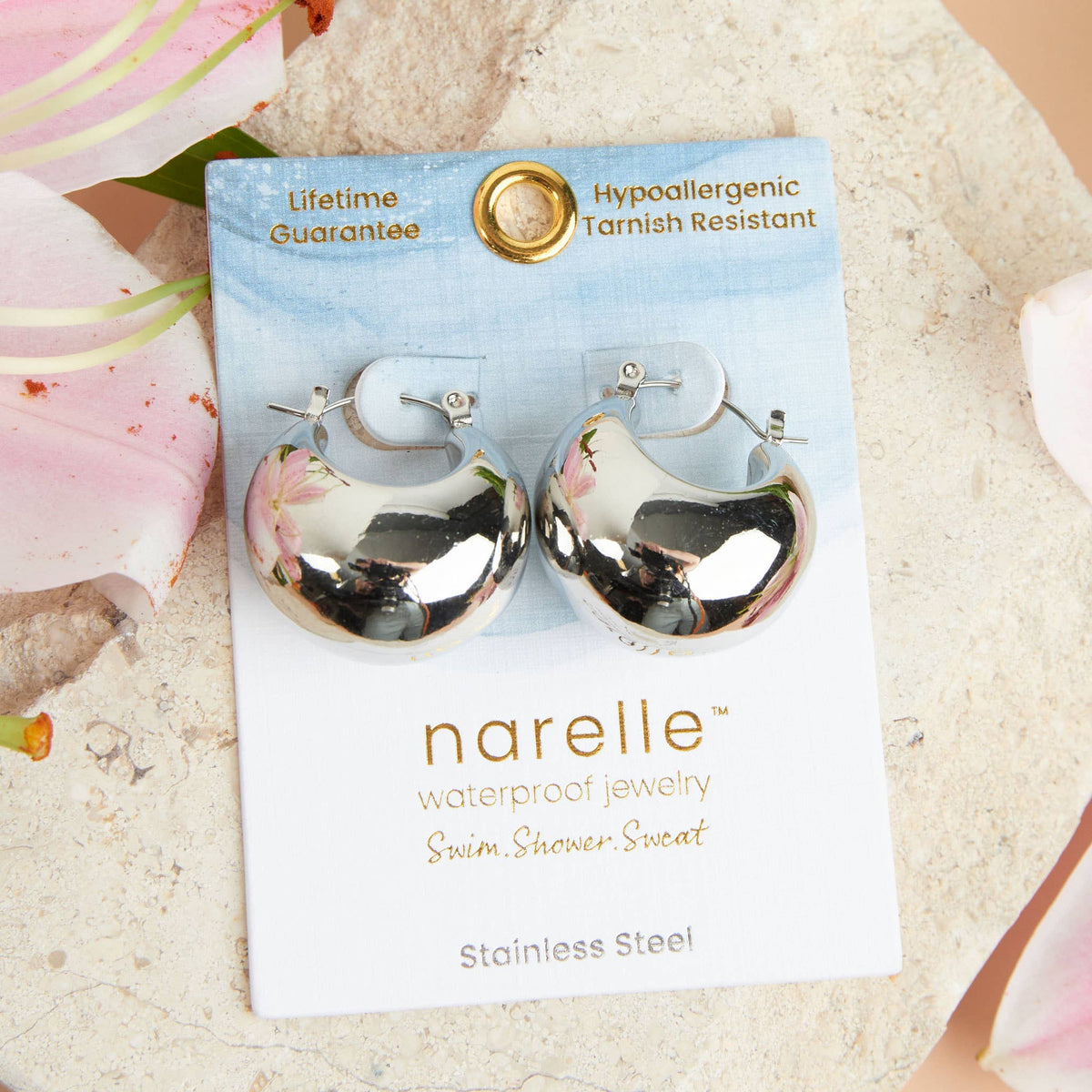 Narelle waterproof bowl hoop earrings in yellow gold with a smooth, rounded design, perfect for stylish everyday wear.