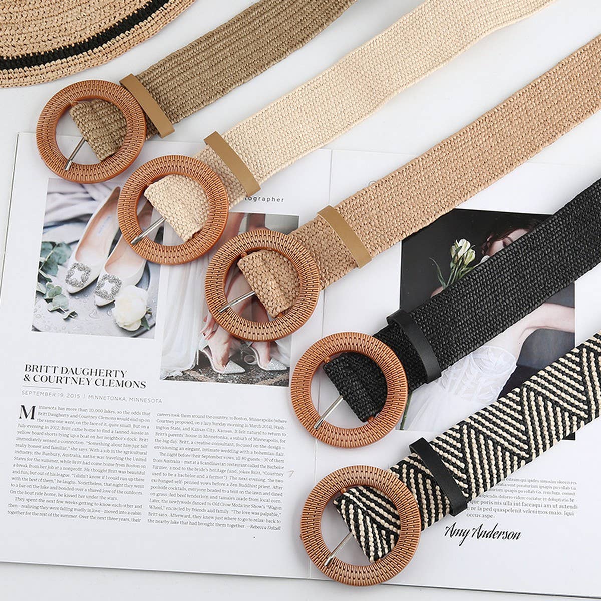 Vintage braided round buckle belt by Ninexis featuring woven leather design and a circular metal buckle.