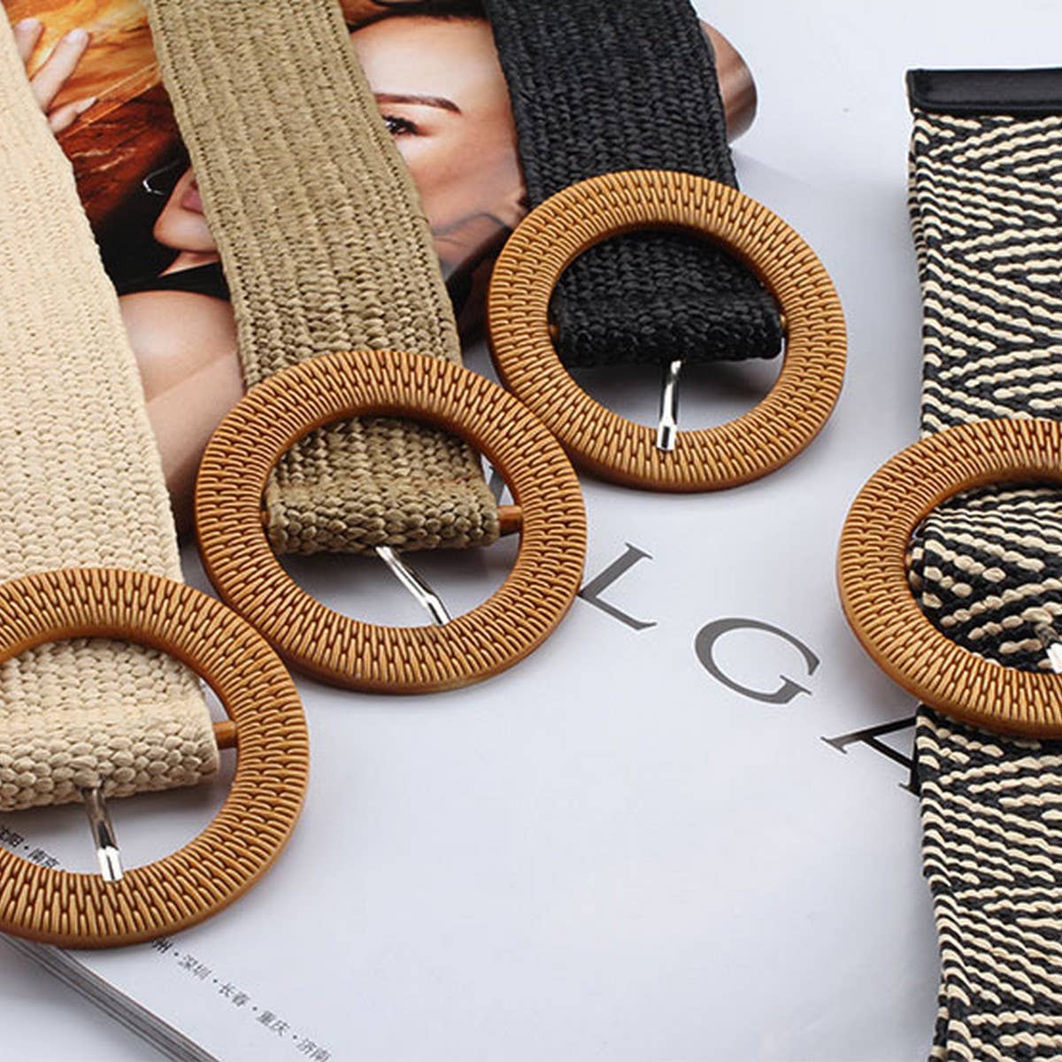 Vintage braided round buckle belt by Ninexis featuring leather strap and metal buckle for a classic, stylish accessory.
