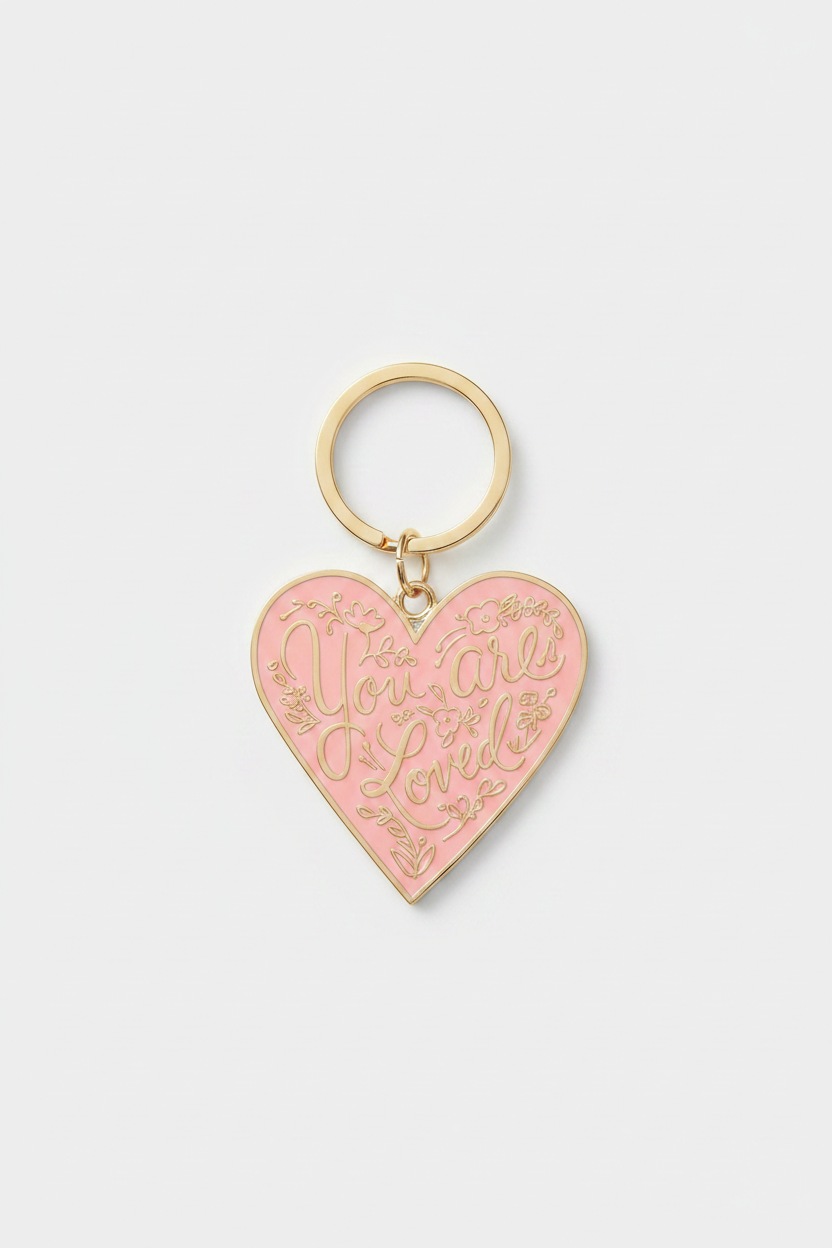Rifle Paper Company You Are Loved keychain with a delicate floral design and engraved heartfelt message.
