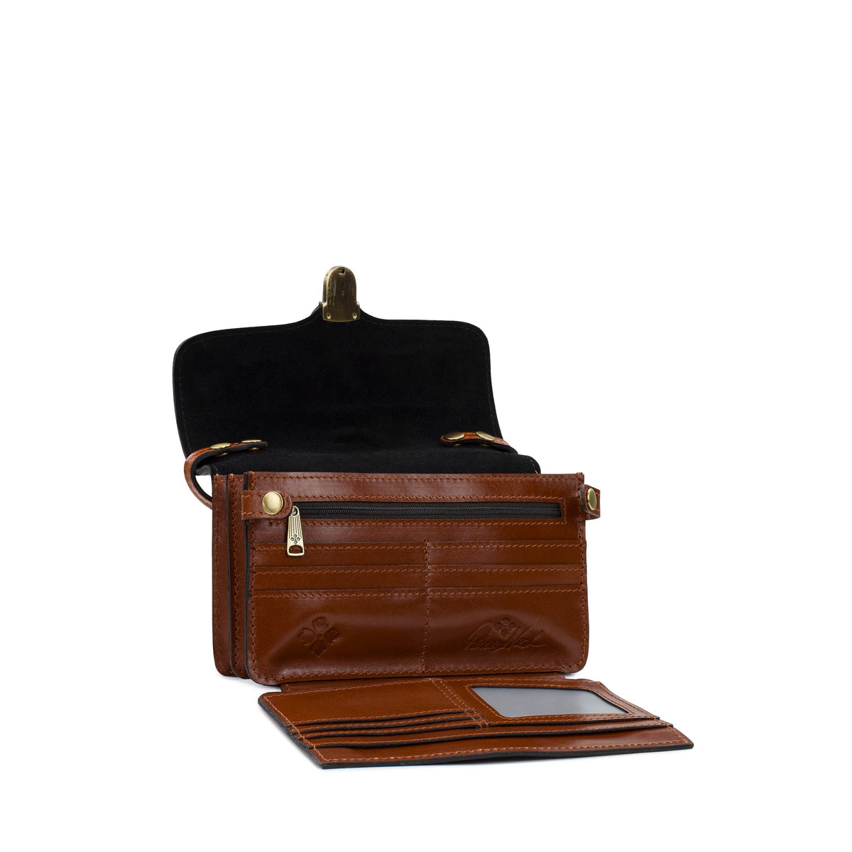 Patricia Nash Bianco Crossbody bag with colorblock design, featuring multiple compartments and adjustable strap.