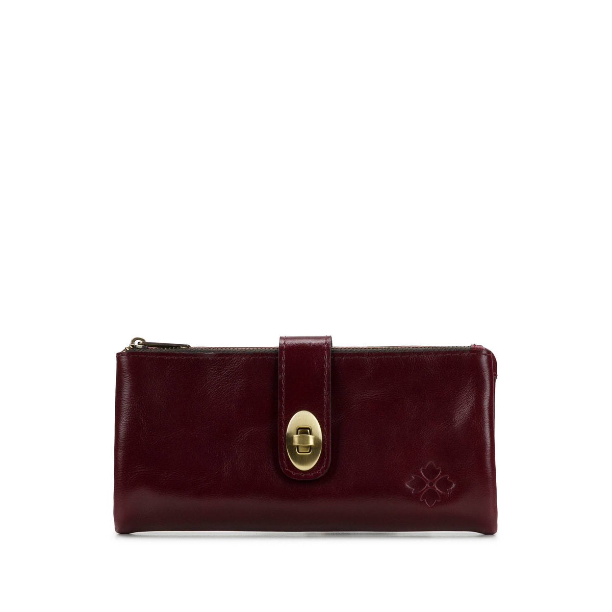 Patricia Nash Annesley vintage distressed leather wristlet with gold-tone hardware and a compact, stylish design.