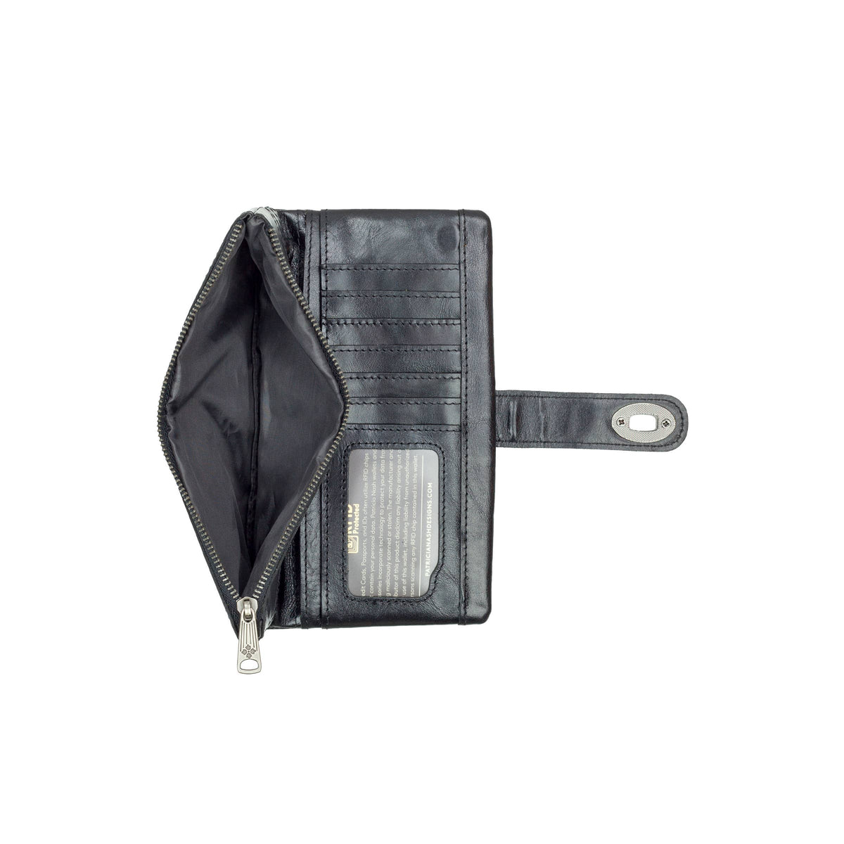 Patricia Nash Annesley vintage distressed leather wristlet showing textured leather surface and compact design.