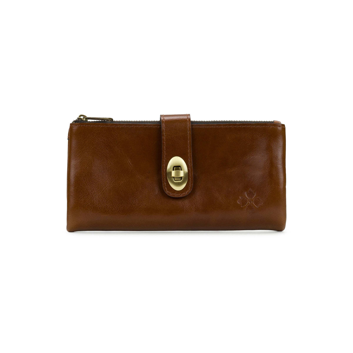 Patricia Nash Annesley wristlet crafted from vintage distressed leather with a compact design and wrist strap.