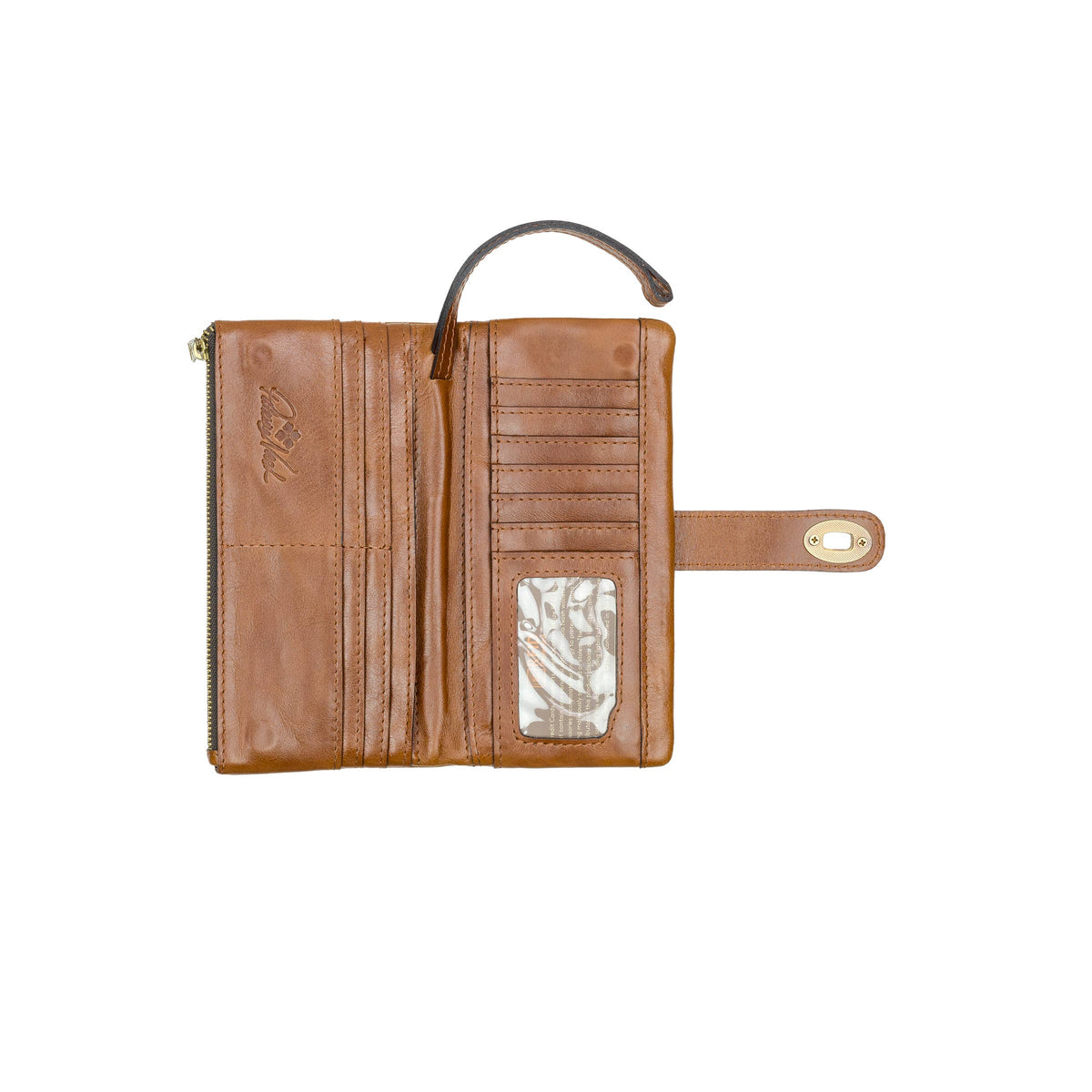 Patricia Nash Annesley wristlet made of vintage distressed leather with a compact, stylish design and multiple card slots.