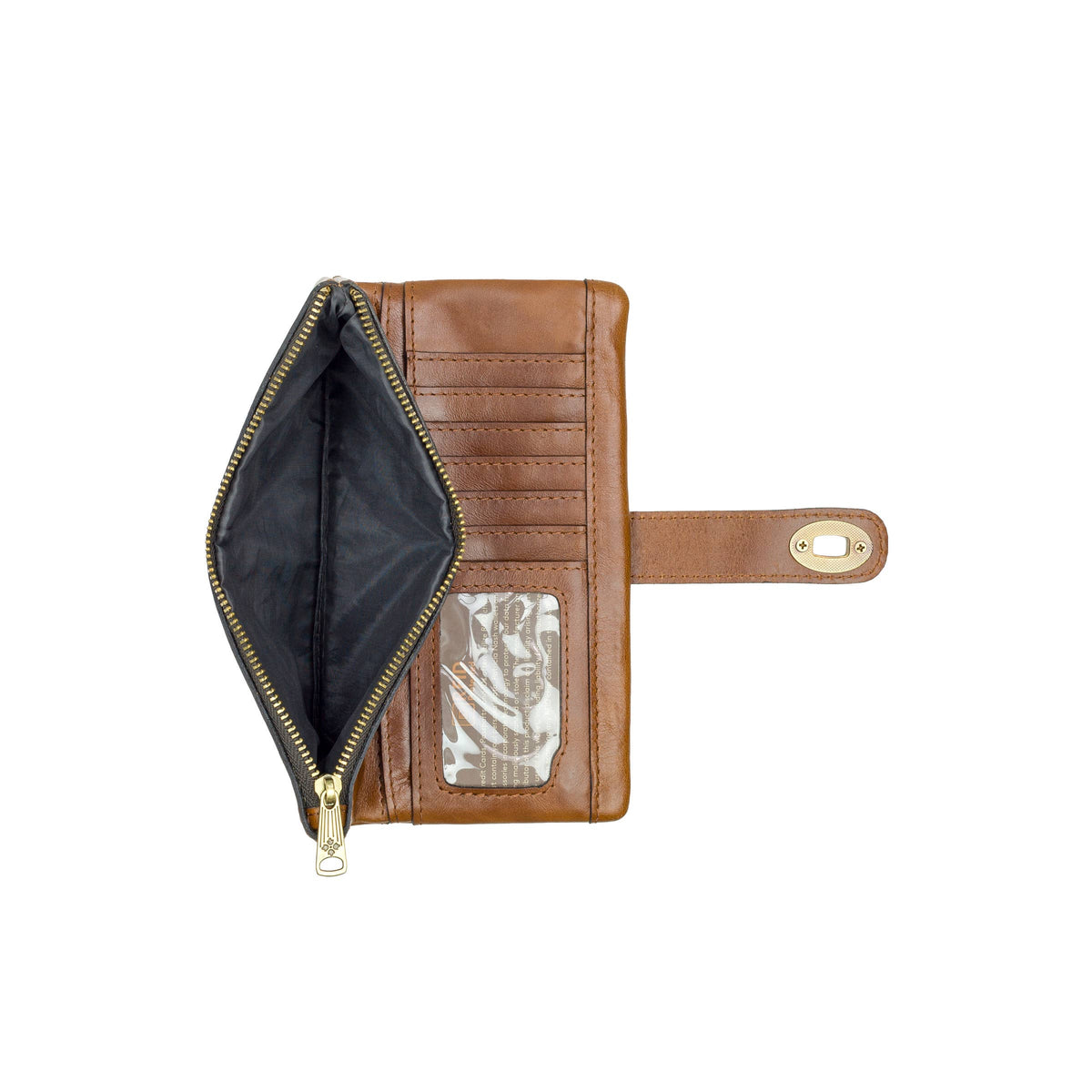 Patricia Nash Annesley wristlet made of vintage distressed leather with hand-stitched detailing and a compact design.
