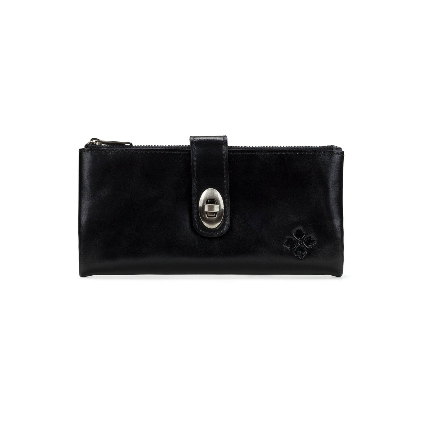 Patricia Nash Annesley wristlet in vintage distressed leather showing its compact design and textured leather surface.
