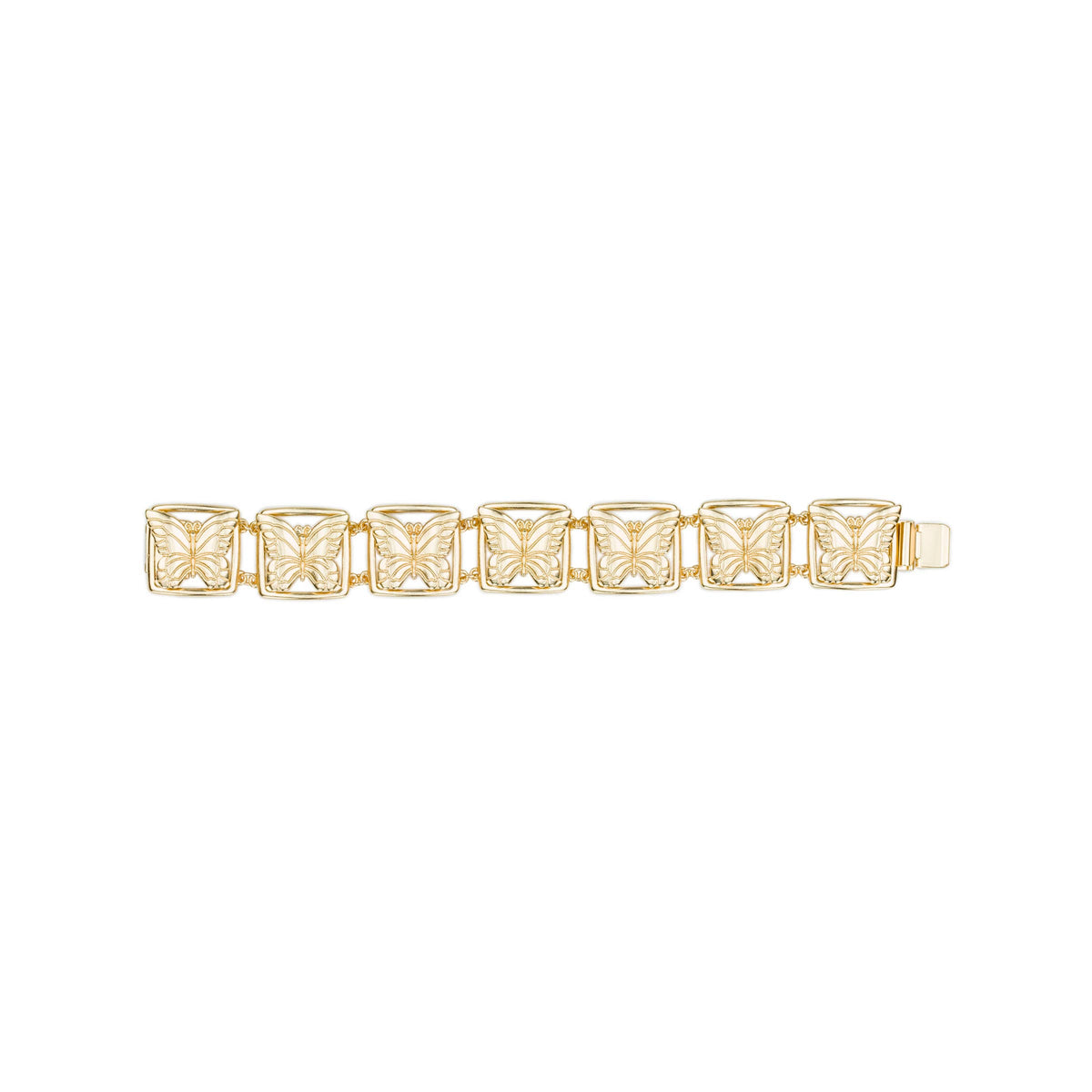 Matte gold butterfly link bracelet by Patricia Nash featuring delicate butterfly charms and elegant chain links.