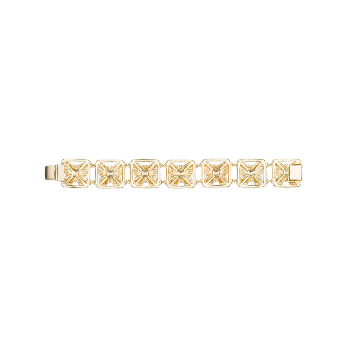 Matte gold butterfly link bracelet by Patricia Nash featuring elegant butterfly-shaped links.
