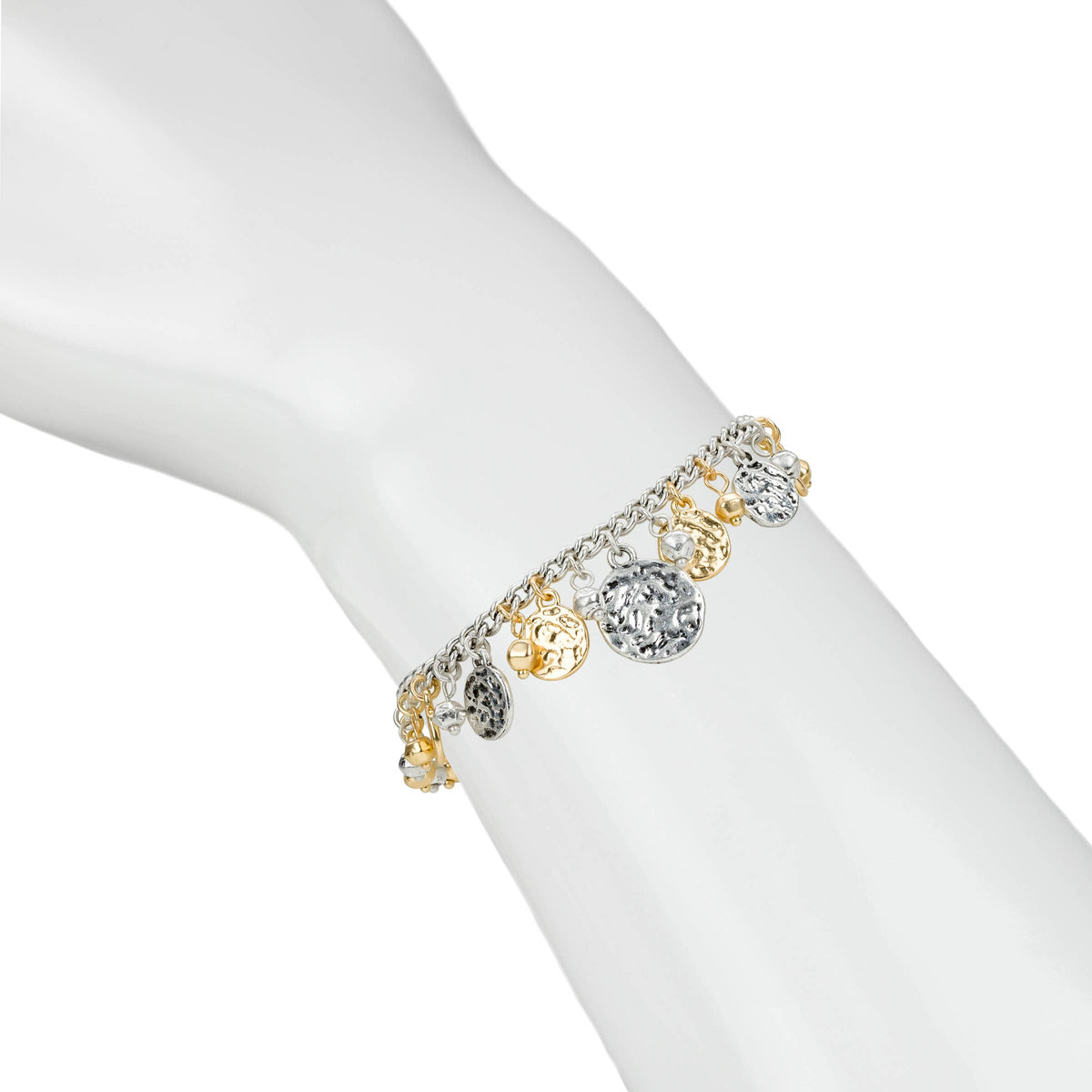 Patricia Nash multi charm bracelet featuring assorted metal charms and beads on a delicate chain.