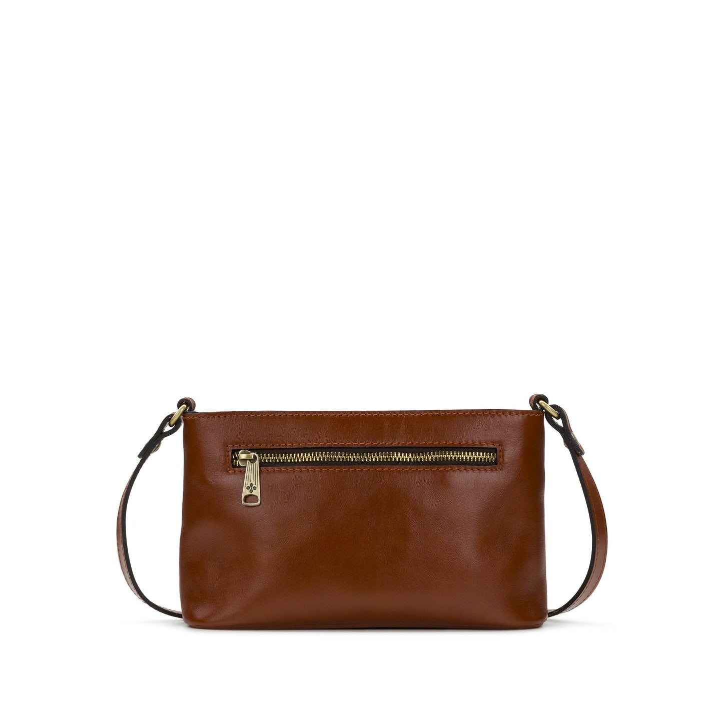 Black Patricia Nash Aimee crossbody bag with adjustable strap, featuring quilted leather detailing and a front flap with logo hardware.