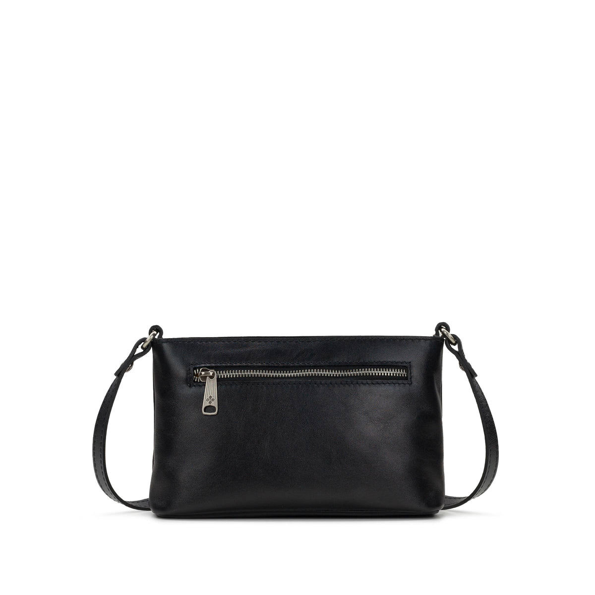 Black Patricia Nash Aimee crossbody bag with adjustable strap, featuring textured leather and classic design.