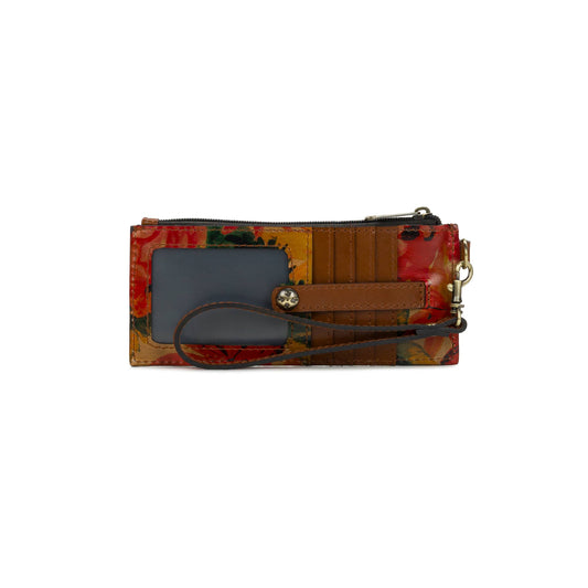 Patricia Nash Alanna wristlet in Spring Multi with floral pattern, featuring a compact design and wrist strap.