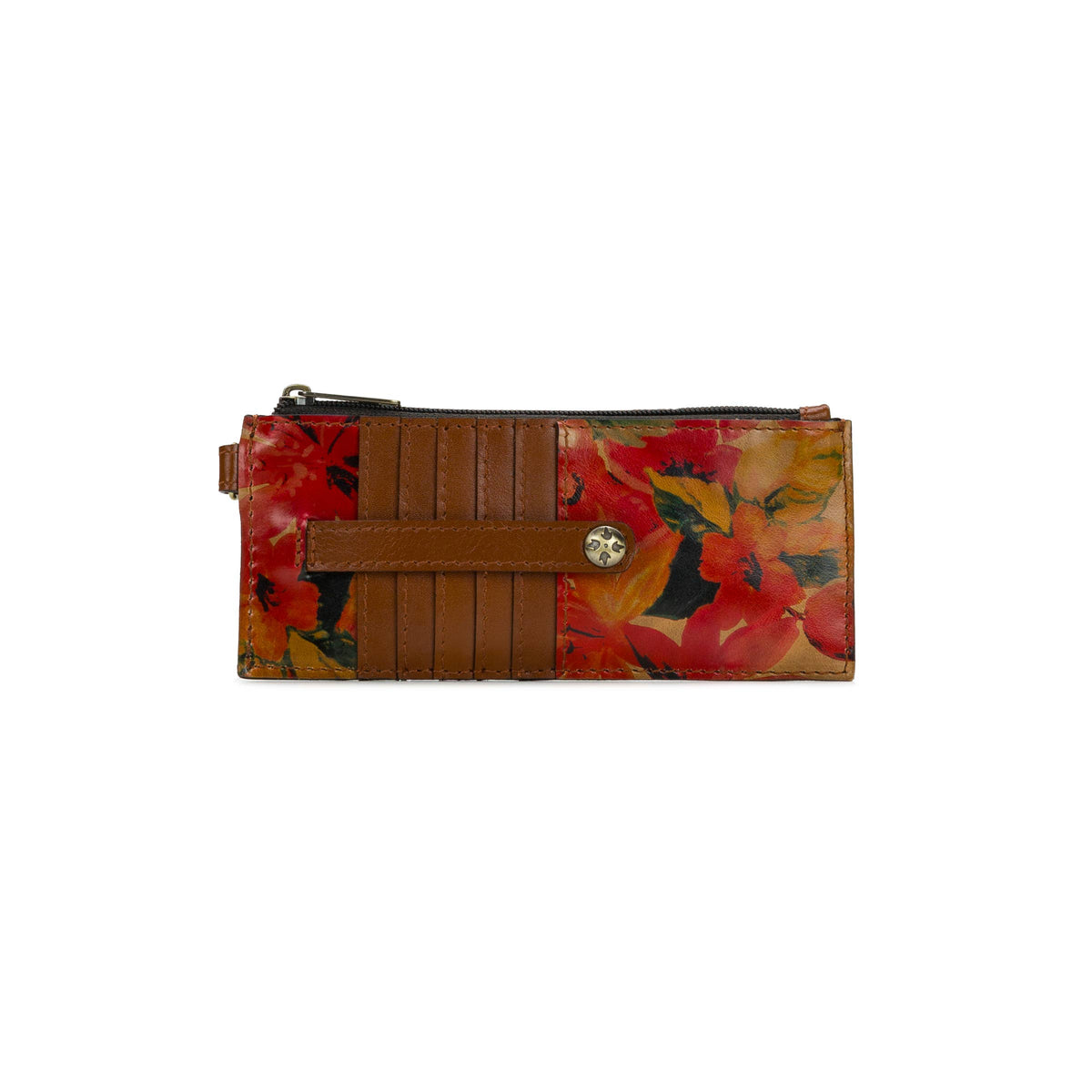 Patricia Nash Alanna wristlet in Spring Multi with floral pattern and leather details, compact and stylish for everyday use.
