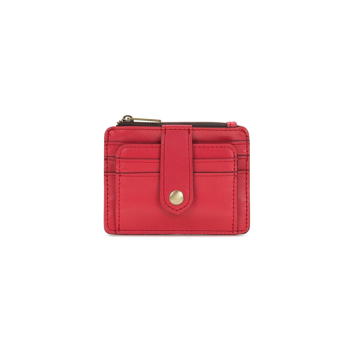 Patricia Nash Cassis ID case in vintage distressed leather, featuring a compact design with card slots and a clear ID window.
