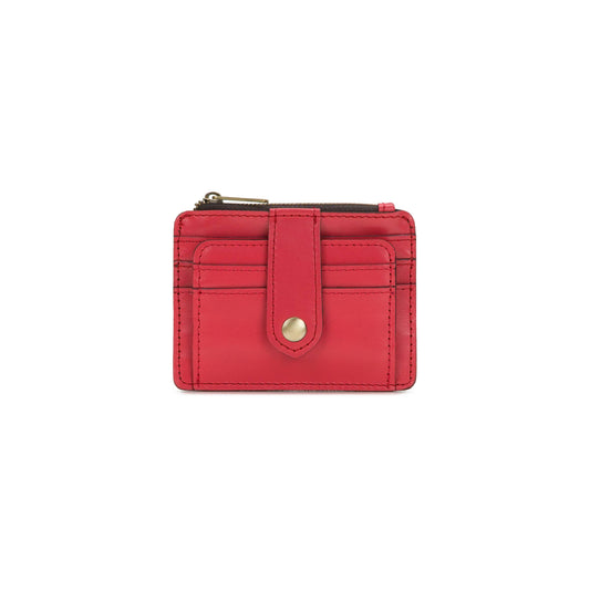 Patricia Nash Cassis ID case in vintage distressed leather, featuring a compact design with card slots and a clear ID window.
