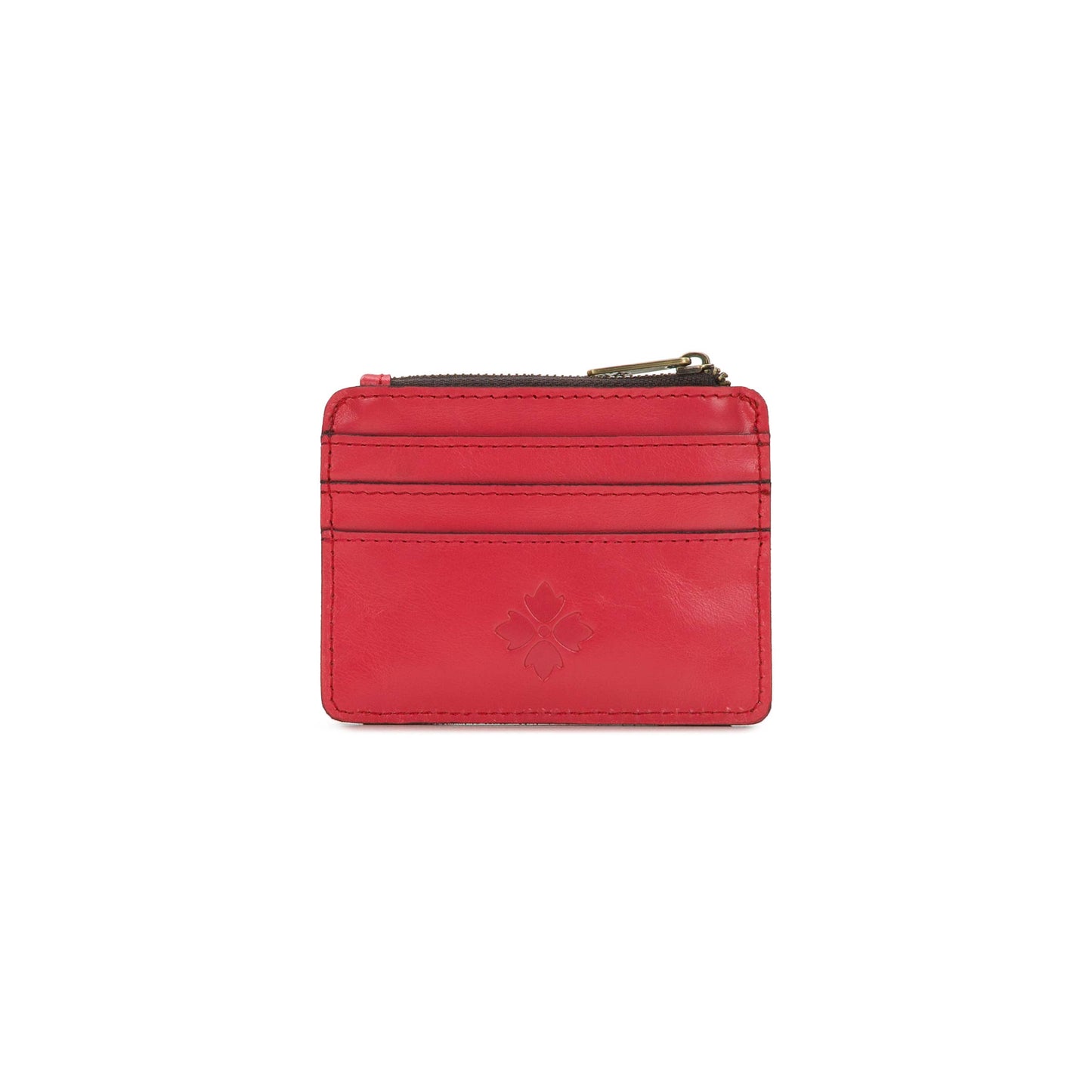 Patricia Nash Cassis ID case in vintage distressed leather with gold-tone hardware and embossed brand logo.