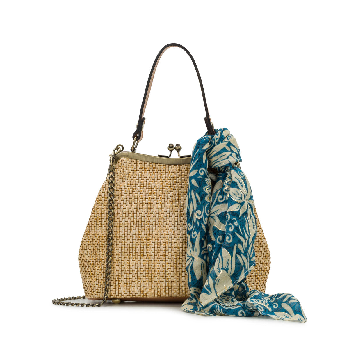 Patricia Nash Laureana Satchel with scarf in burnished woven leather, featuring a spring multicolor design and elegant craftsmanship.
