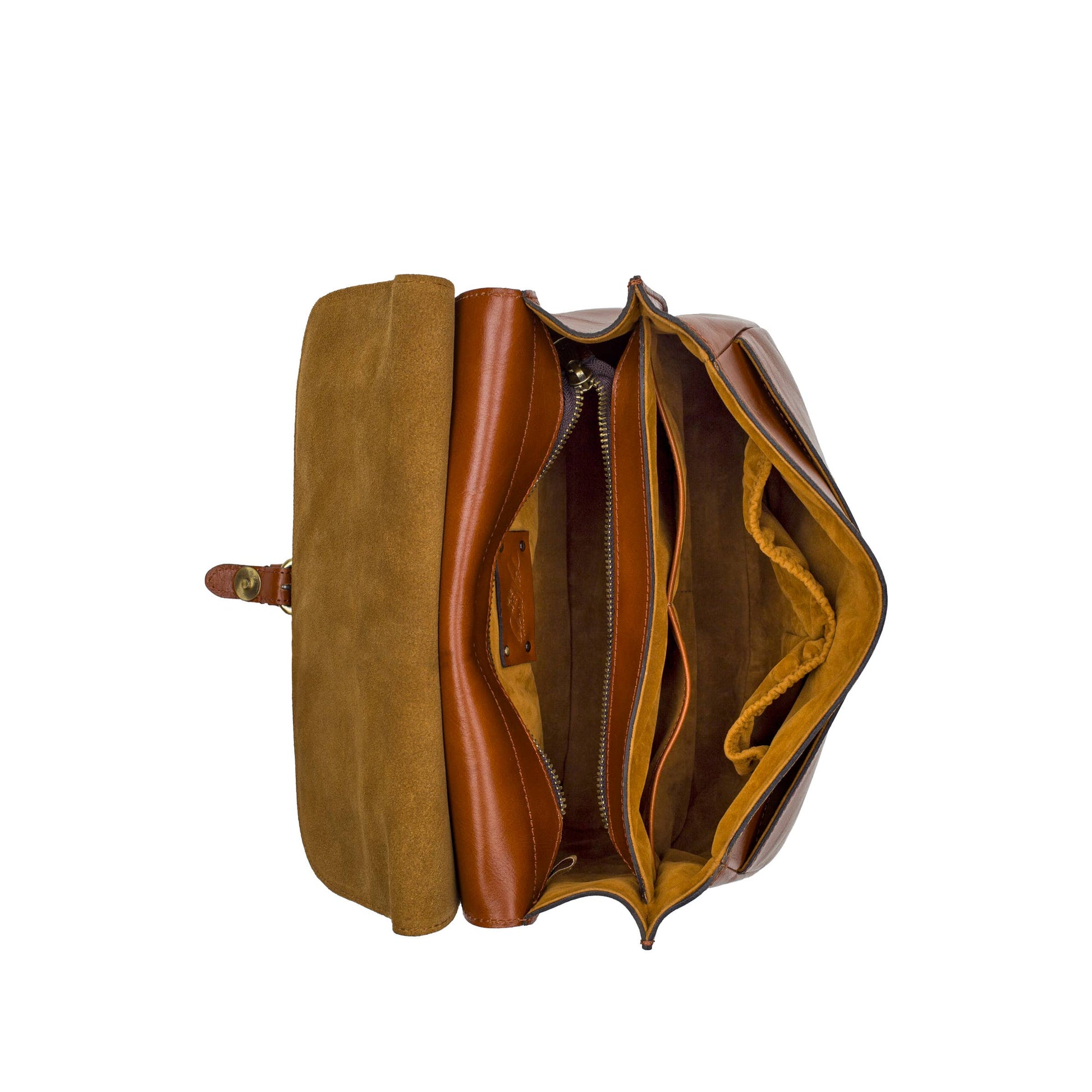 Patricia Nash London Saddle Bag in heritage tan leather with adjustable strap and classic saddle design.