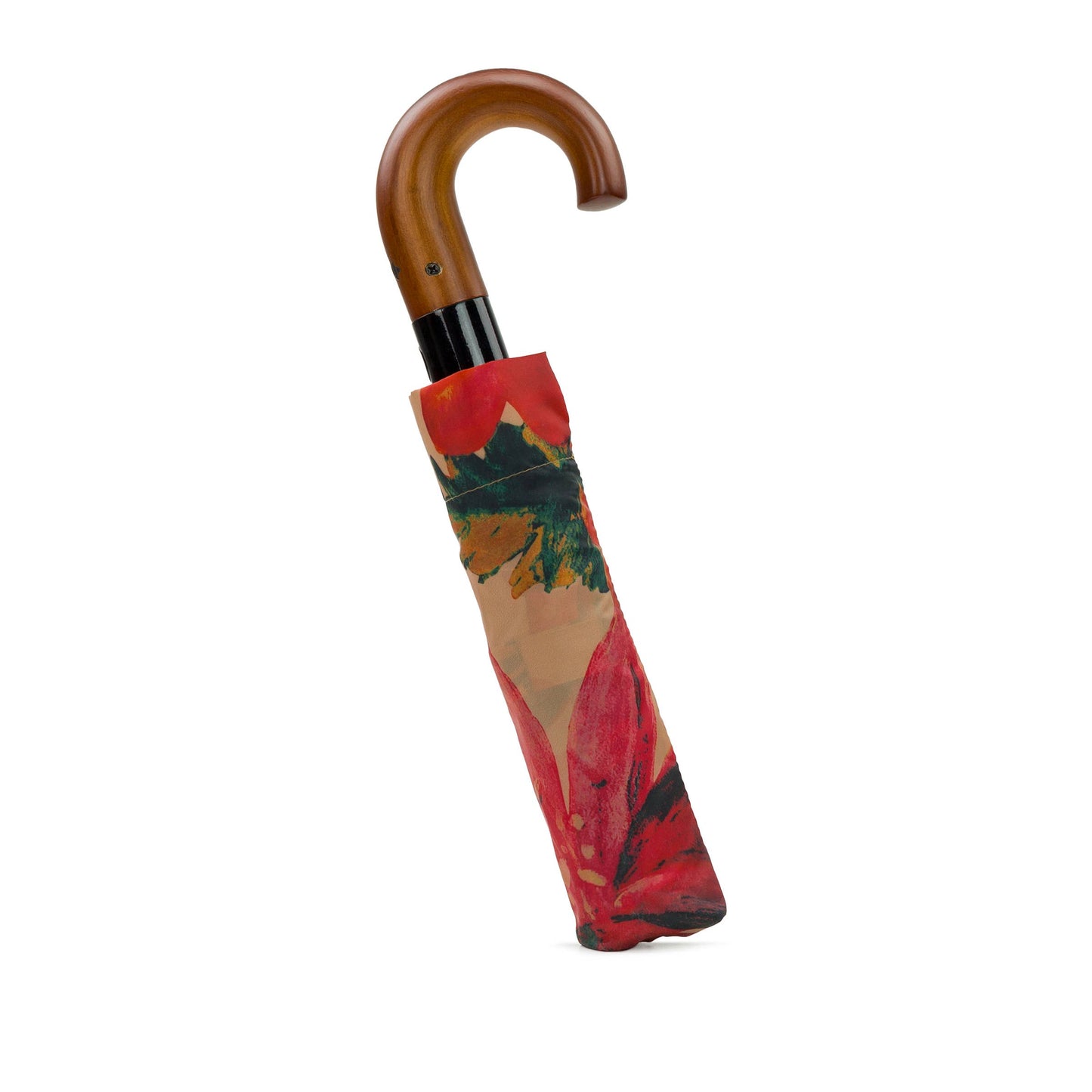 Patricia Nash Magliano umbrella with spring multi-colored floral pattern, open showcasing vibrant fabric and sturdy handle.